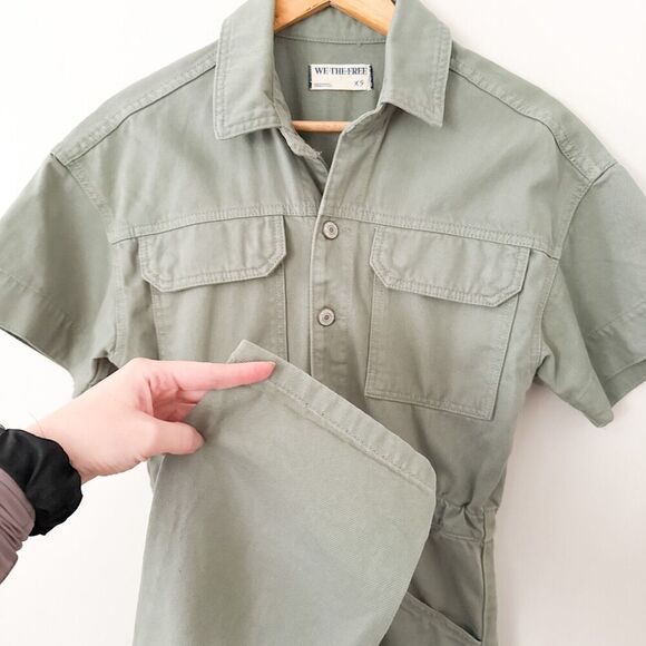 Free People We The Free Marci Jumpsuit Coveralls Army Green XS Denim Utility - Picture 7 of 11
